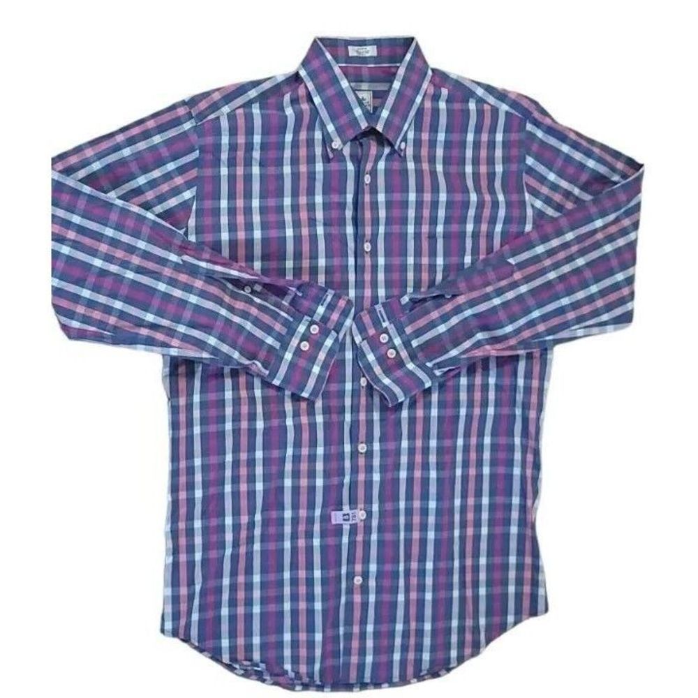 Peter Millar Mens Shirt Size Medium Weekender Wash Long Sleeve Purple Blue